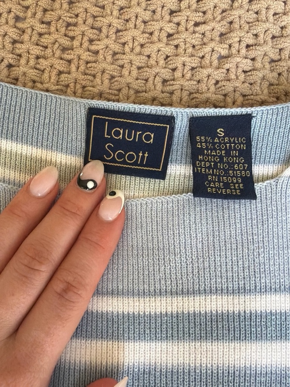 Vintage 90s Blue & Green Striped Tee - Picture 3 of 5